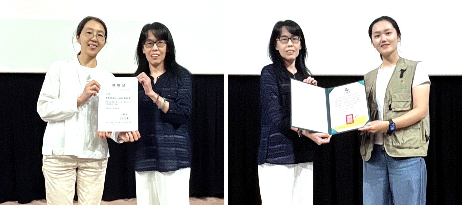 兒少權心會理事長林美薰（左圖左）、小草書屋公關長呂景瑄（右圖右）頒發感謝狀給永達社福基金會。
