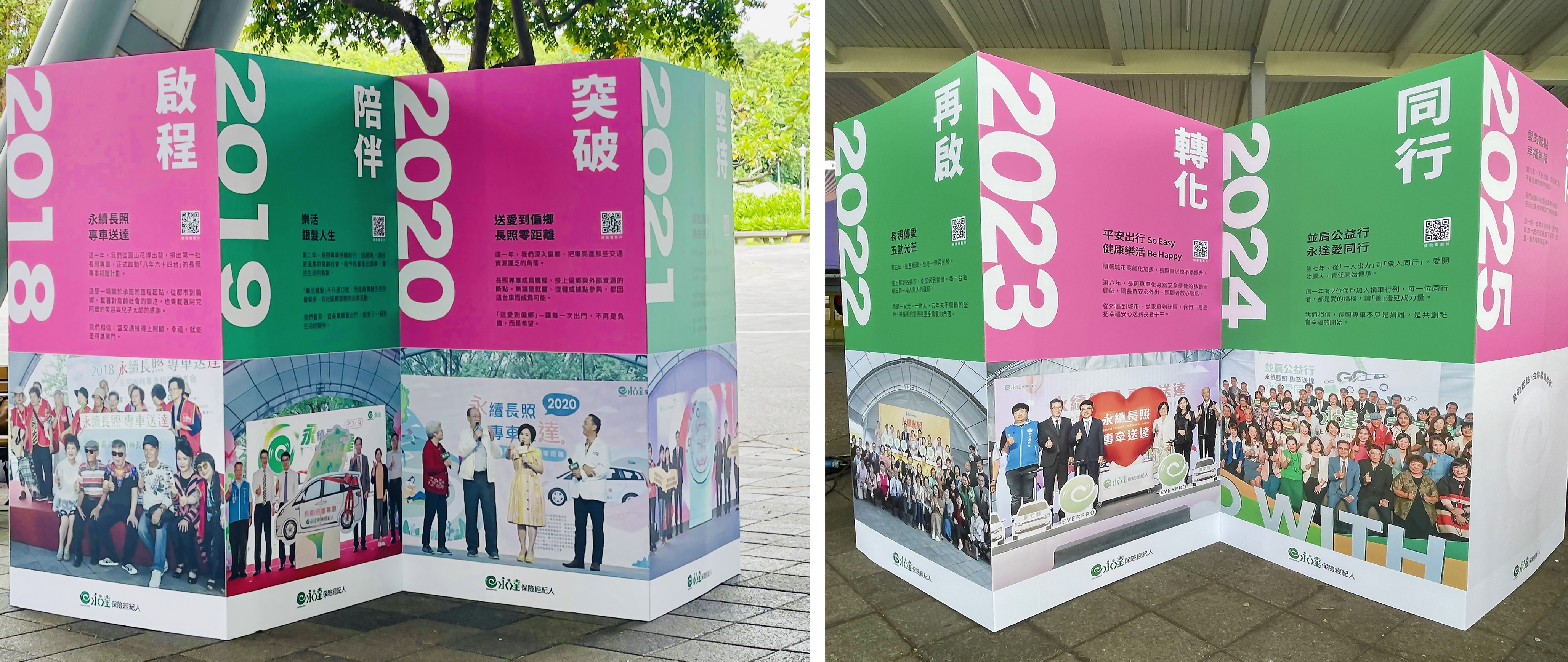時光迴廊紀錄「永續長照 專車送達」歷年的軌跡。